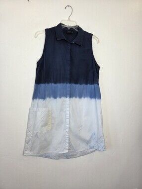 Mely New York Ombre Shirt Dress Navy Blue Sleeveless Coastal Nautical *flawed* L